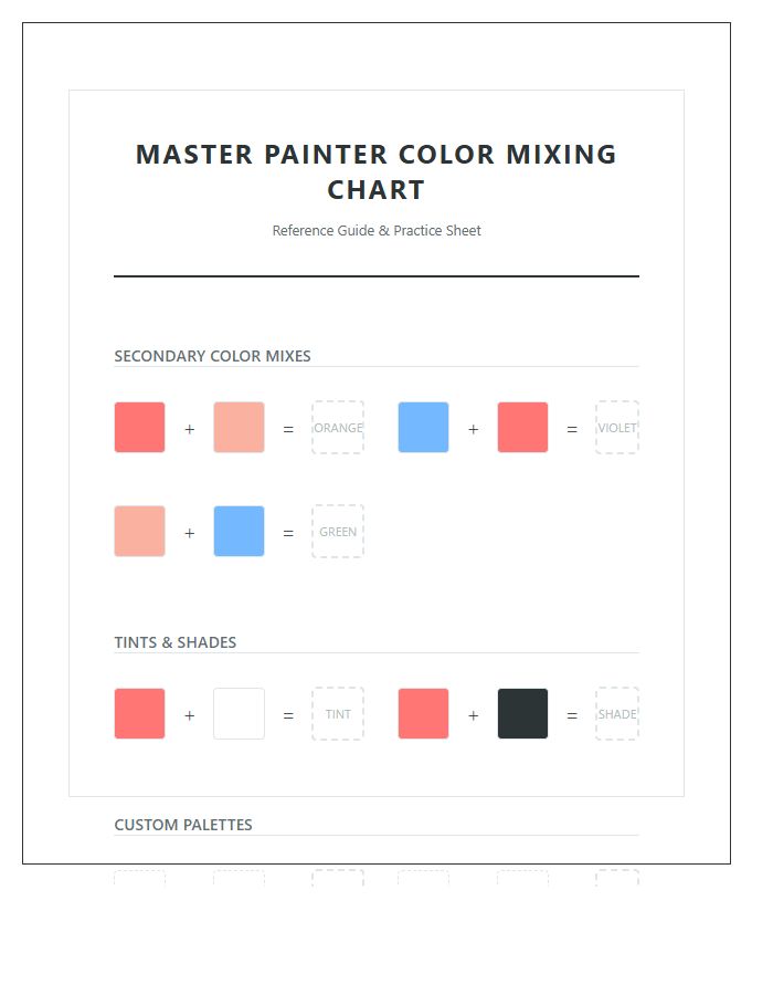 Master Painter Color Mixing Printable Chart