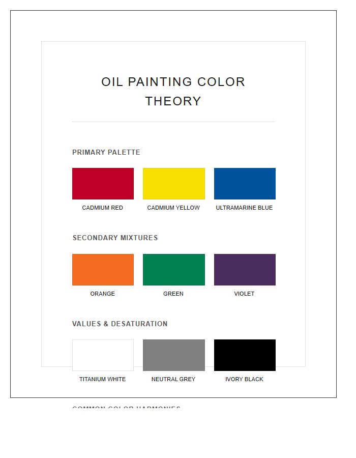 Oil Painting Color Theory Printable Chart