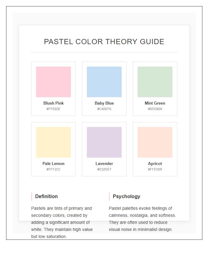 Pastel Color Theory Guide Printable Chart