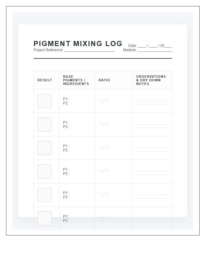 Pigment Mixing Checklist Printable Chart