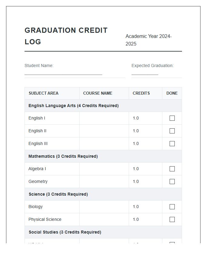 Essential Graduation Credit Printable Chart Log