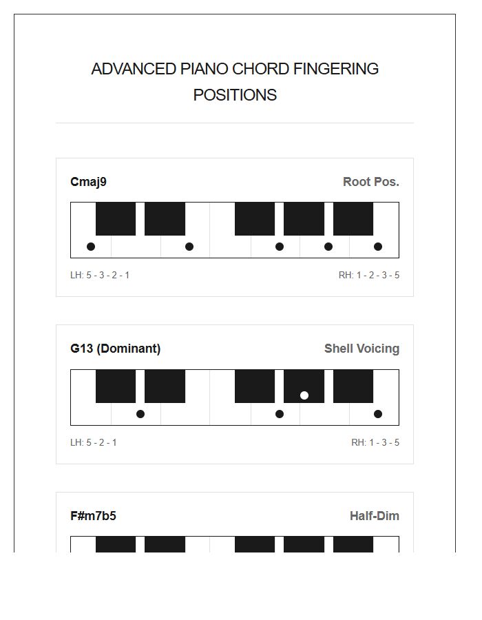 Advanced Piano Chord Fingering Positions Printable Chart