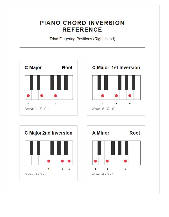 Inverted Piano Chord Fingering Positions Chart Printable
