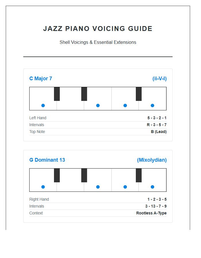 Jazz Piano Chord Fingering Positions Chart Printable