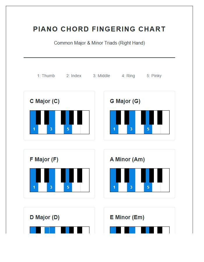 Simple Piano Chord Fingering Positions Chart Printable