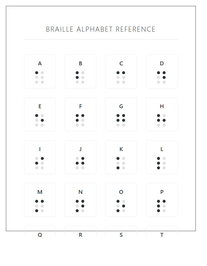 Beginner Braille Alphabet Chart Printable