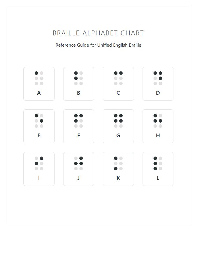 Braille Symbols Learning Chart Printable