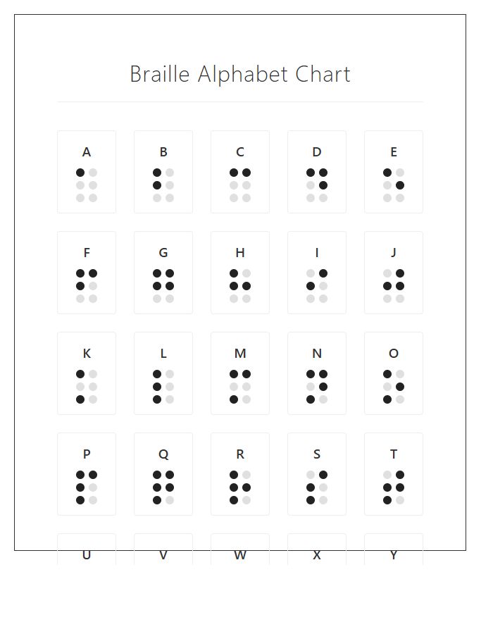 Printable Braille Alphabet Reference Chart