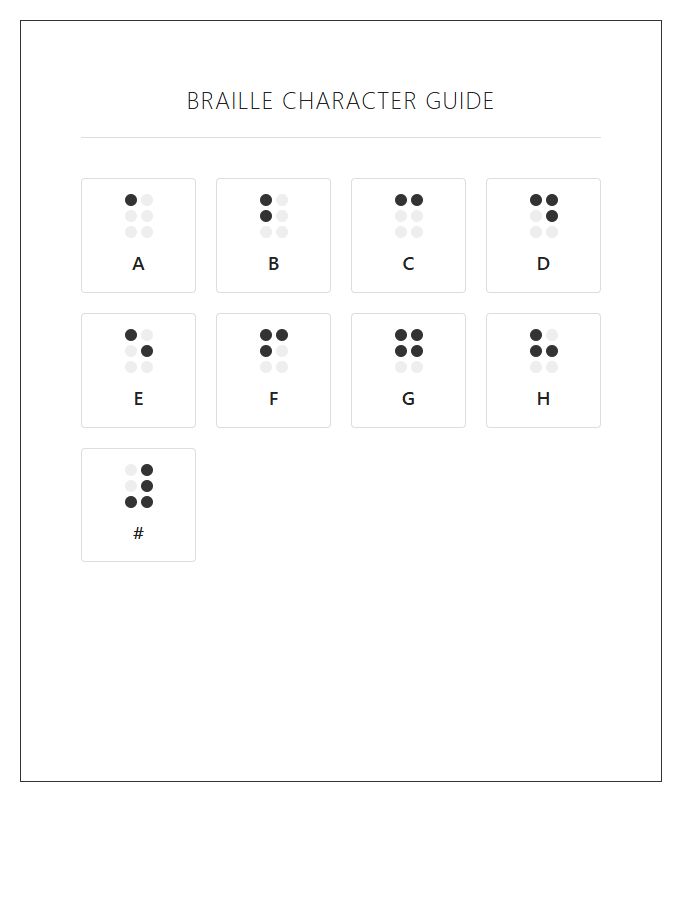 Printable Braille Character Guide Chart