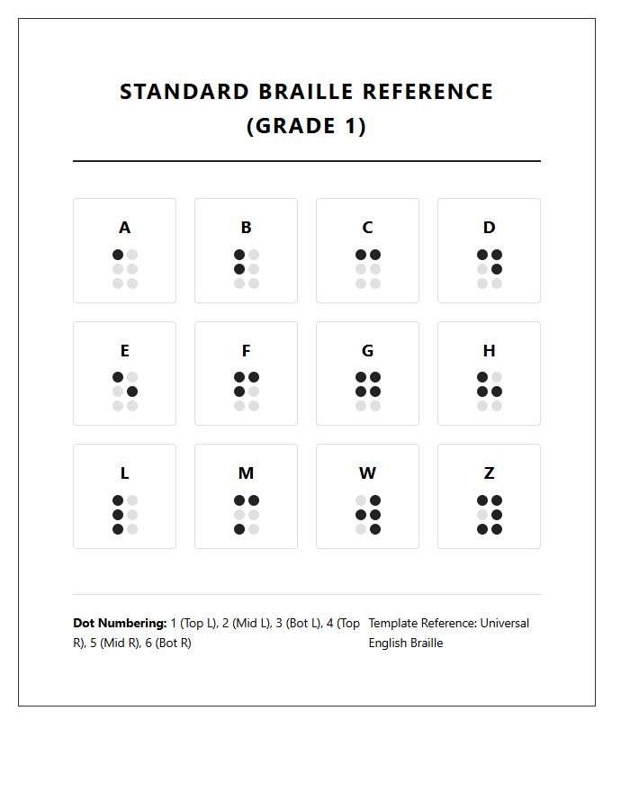 Printable Braille Writing Reference Chart