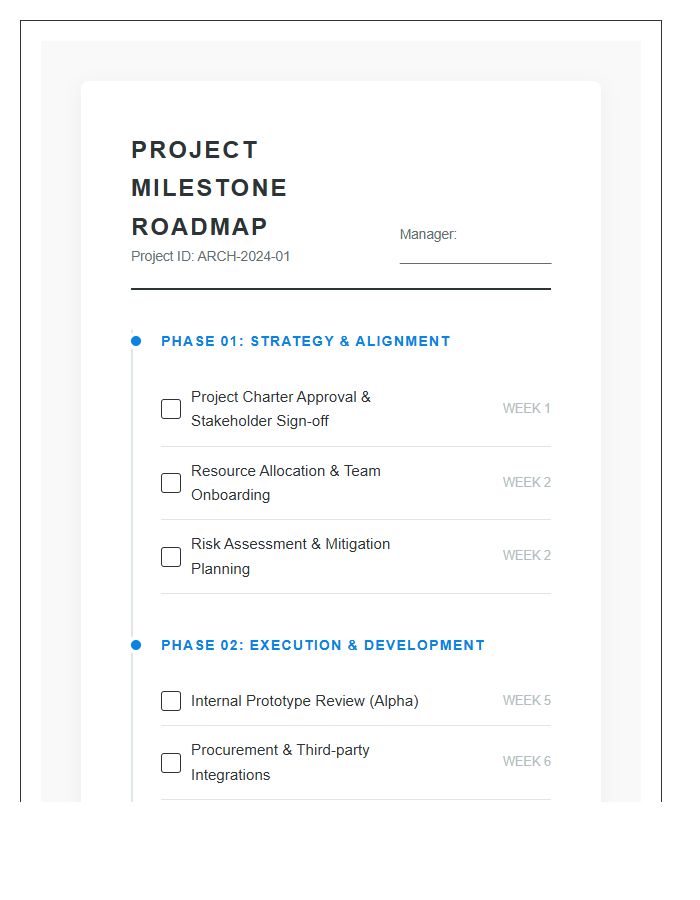 Printable Business Management Milestone Timeline Chart Checklist