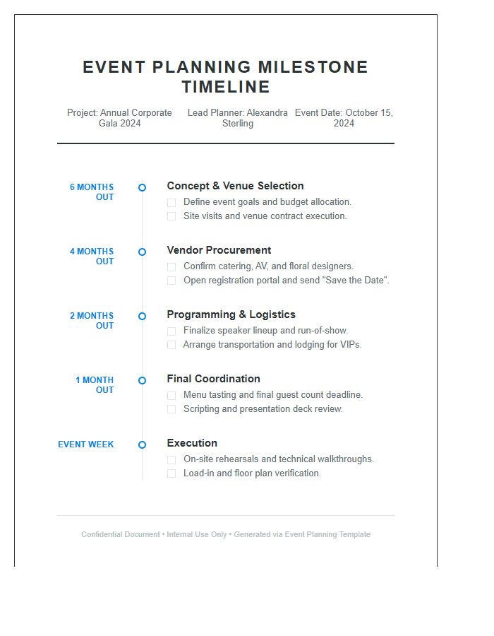 Printable Event Planning Milestone Timeline Chart
