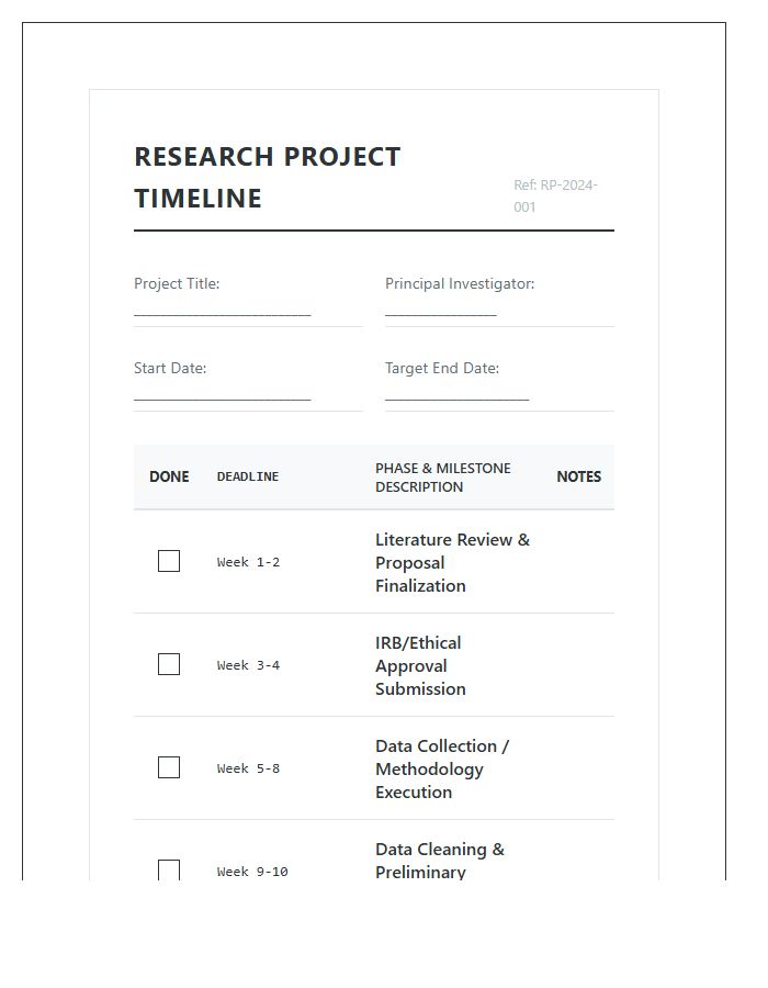 Printable Research Project Milestone Timeline Chart Checklist