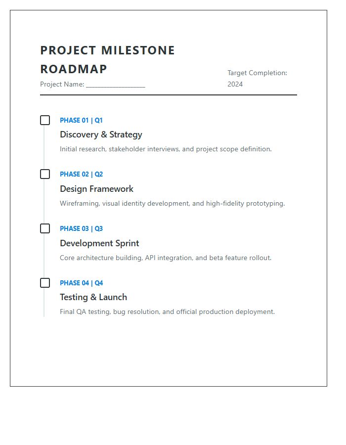 Printable Simple Milestone Timeline Chart Checklist