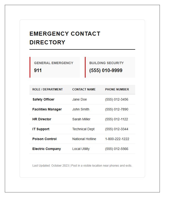 Workplace Emergency Contact Information Chart Printable