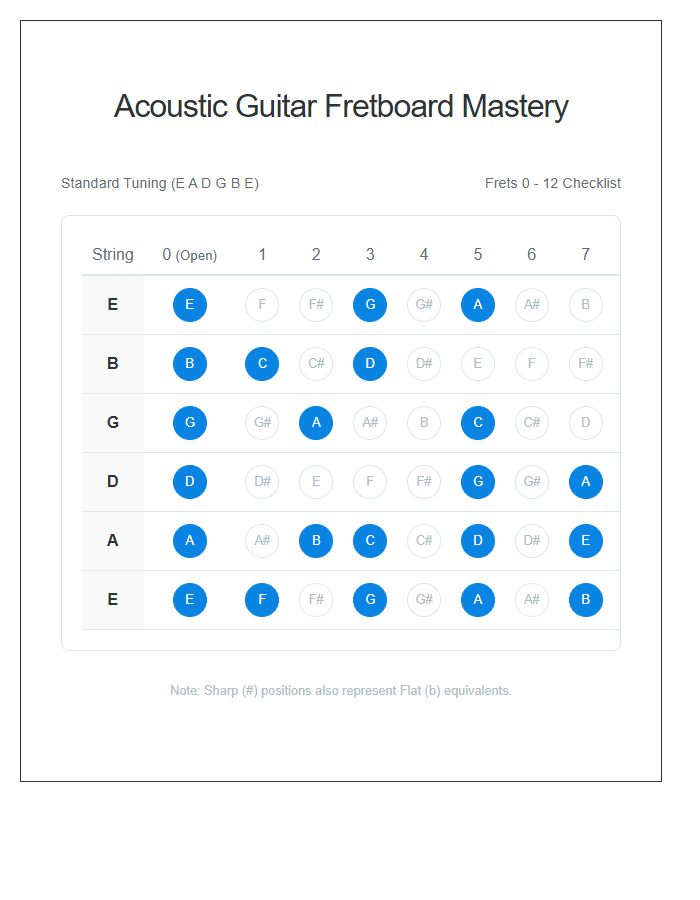Complete Acoustic Guitar Fretboard Note Map Chart Checklist
