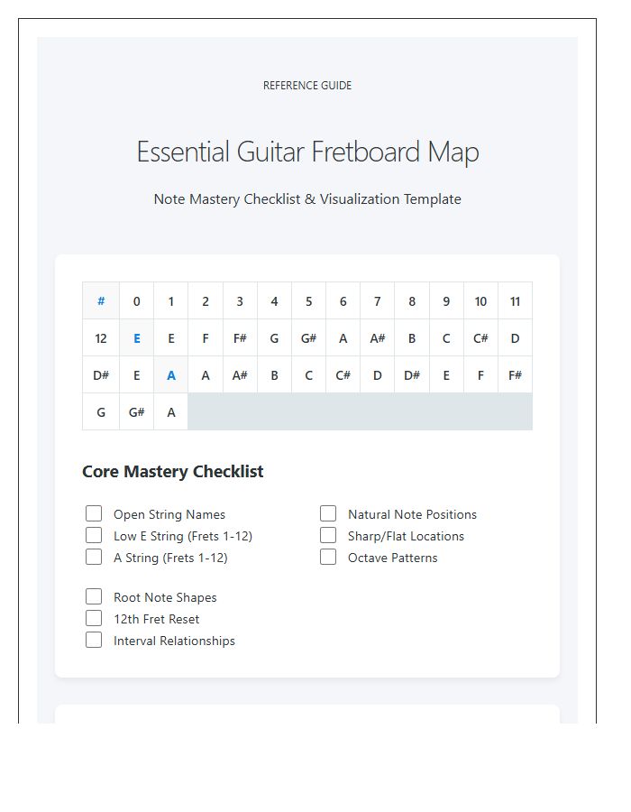 Essential Guitar Fretboard Note Map Chart Checklist Collection