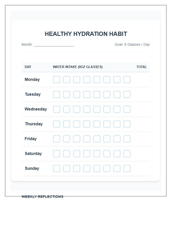 Healthy Hydration Habit Printable Checklist Chart