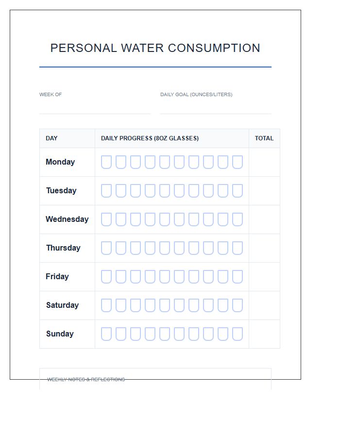 Personal Water Consumption Goal Printable Chart