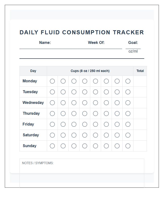 Printable Daily Fluid Consumption Checklist Chart