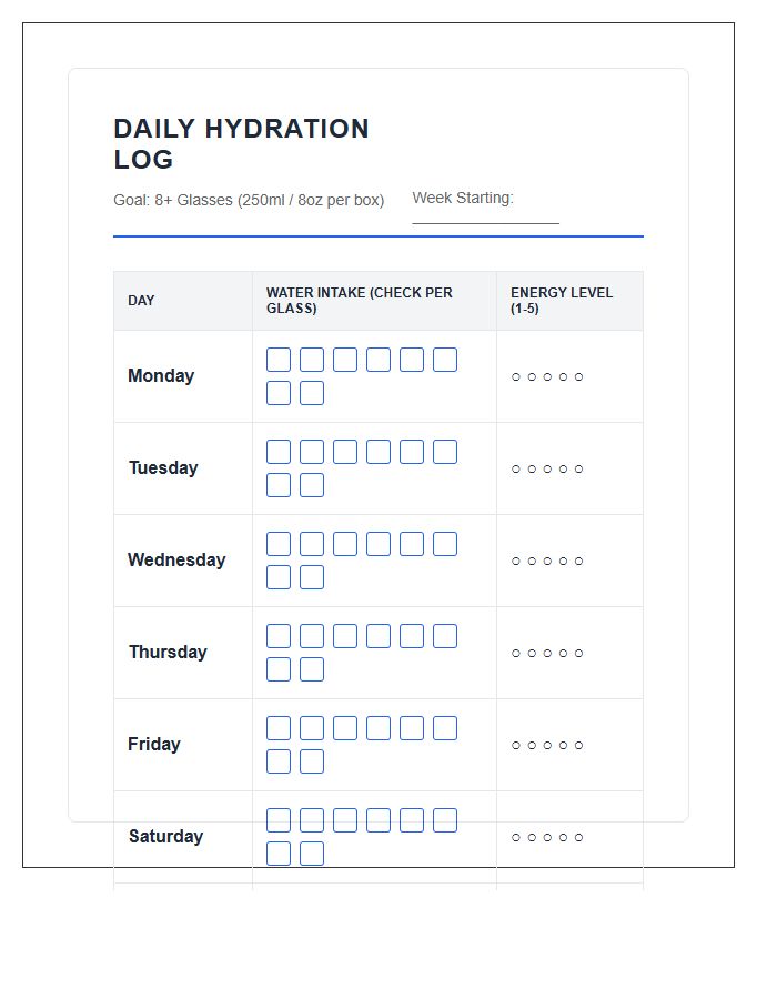 Printable Daily Hydration Status Checklist Chart