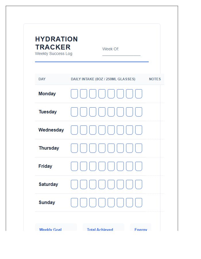 Printable Daily Hydration Success Tracker Chart