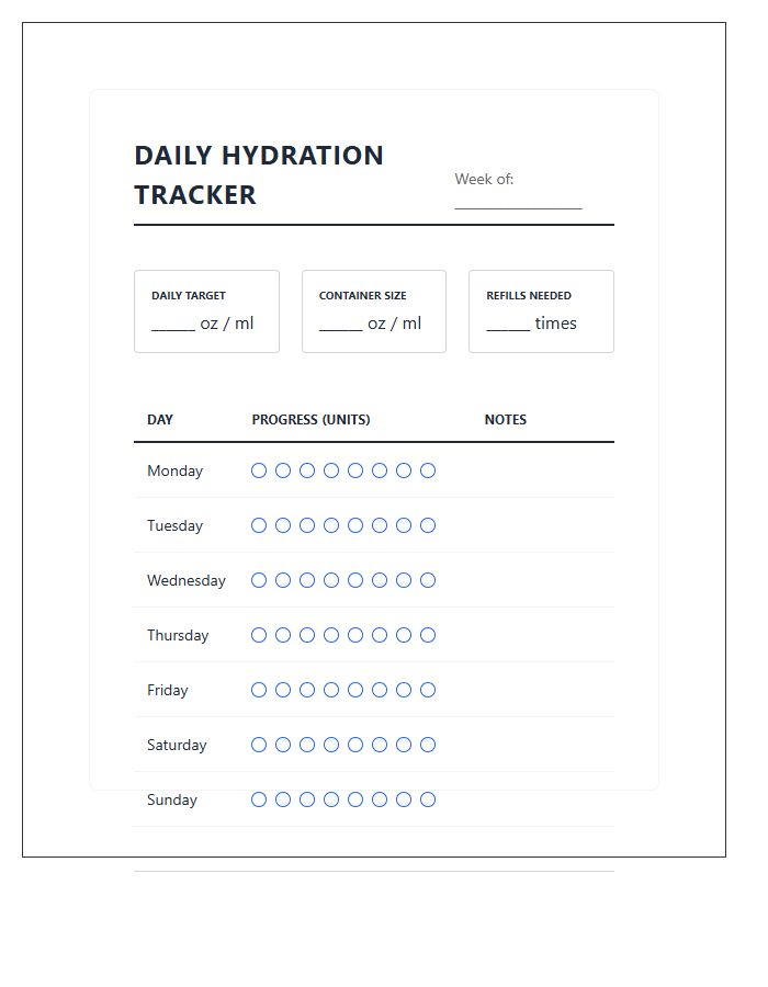 Printable Daily Hydration Target Progress Chart