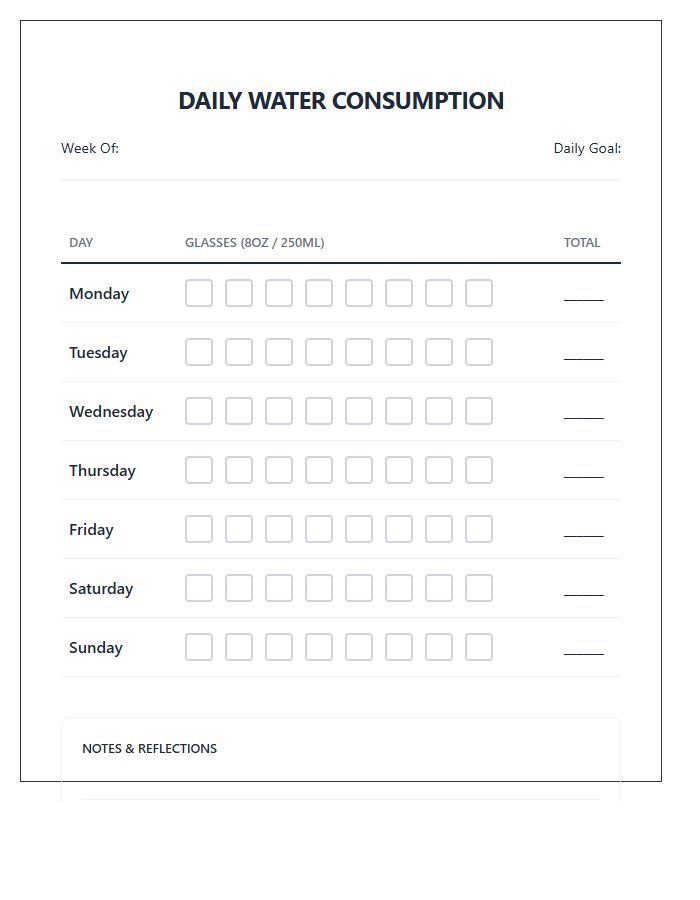 Printable Daily Water Consumption Goal Chart Checklist