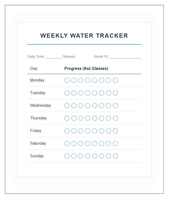 Simple Daily Water Goal Printable Chart