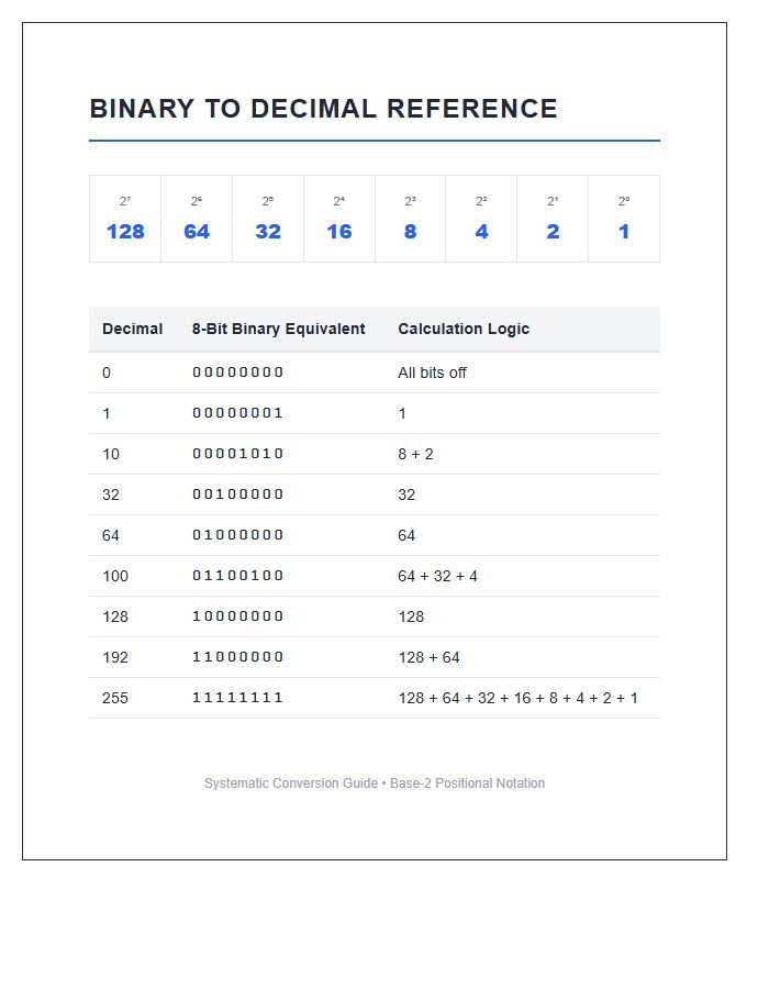 Systematic Binary To Decimal Conversion Printable Chart Guide