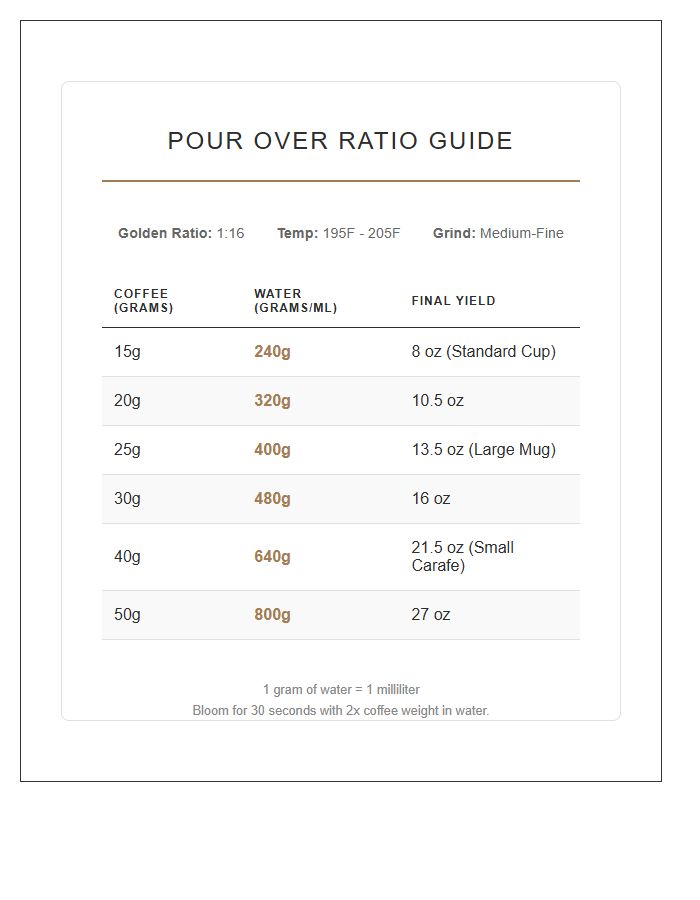 Pour Over Coffee To Water Ratio Chart Printable
