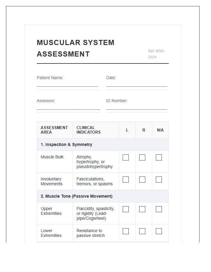 Muscular System Assessment Checklist Printable Chart