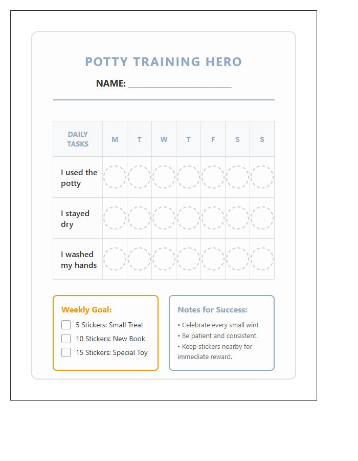 Bathroom Training Printable Reward Sticker Chart Checklist
