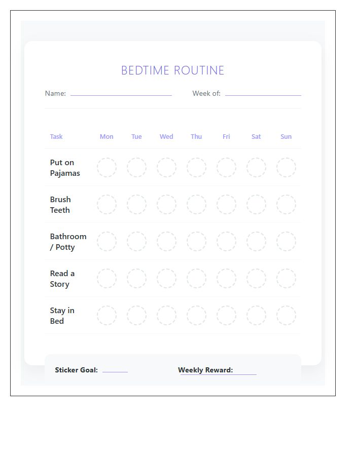 Bedtime Routine Printable Reward Sticker Chart Checklist