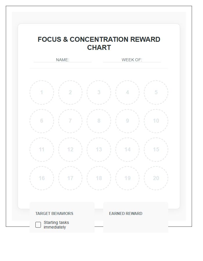 Focus And Concentration Printable Reward Sticker Chart