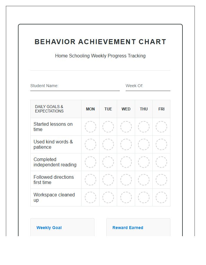 Home Schooling Printable Behavior Modification Sticker Chart