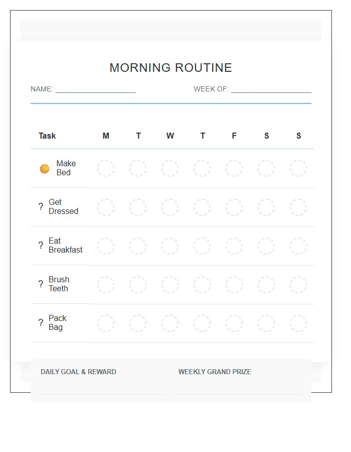 Morning Routine Printable Behavior Sticker Chart System