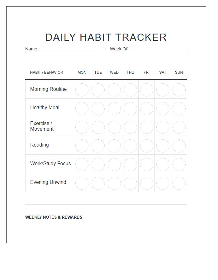 Printable Daily Habit Tracking Behavior Sticker Chart