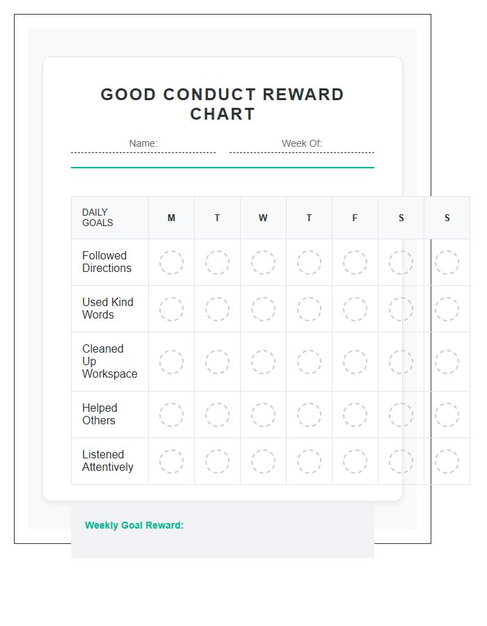 Printable Good Conduct Reward Sticker Chart Checklist