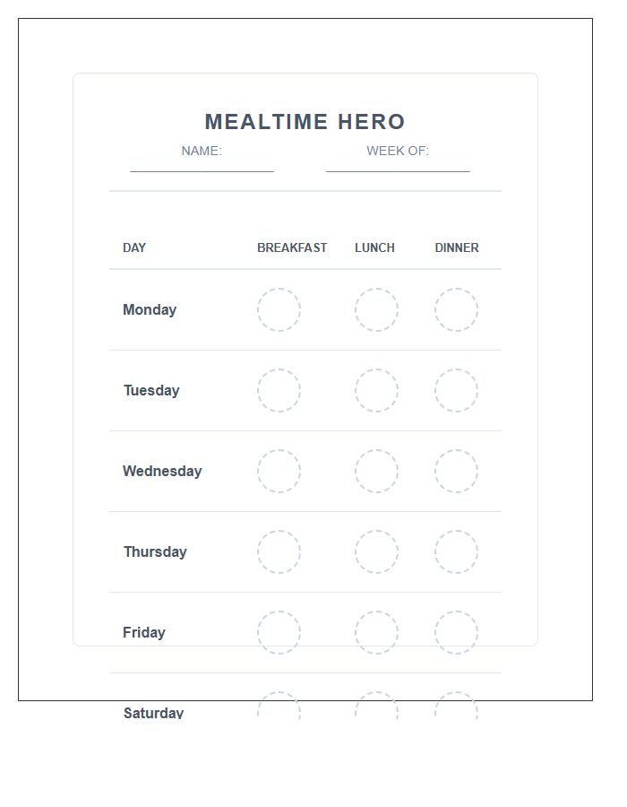 Printable Mealtime Behavior Reward Sticker Chart System