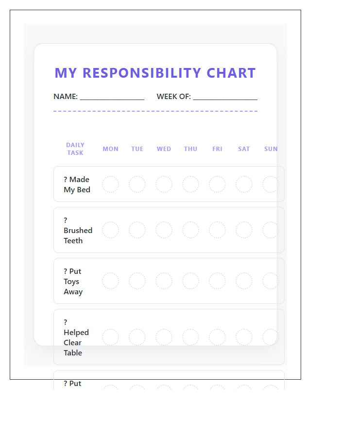 Printable Preschool Responsibility Reward Sticker Chart