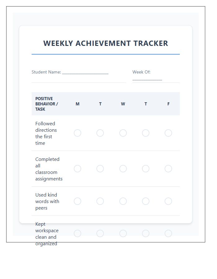 Student Positive Reinforcement Printable Reward Chart Checklist