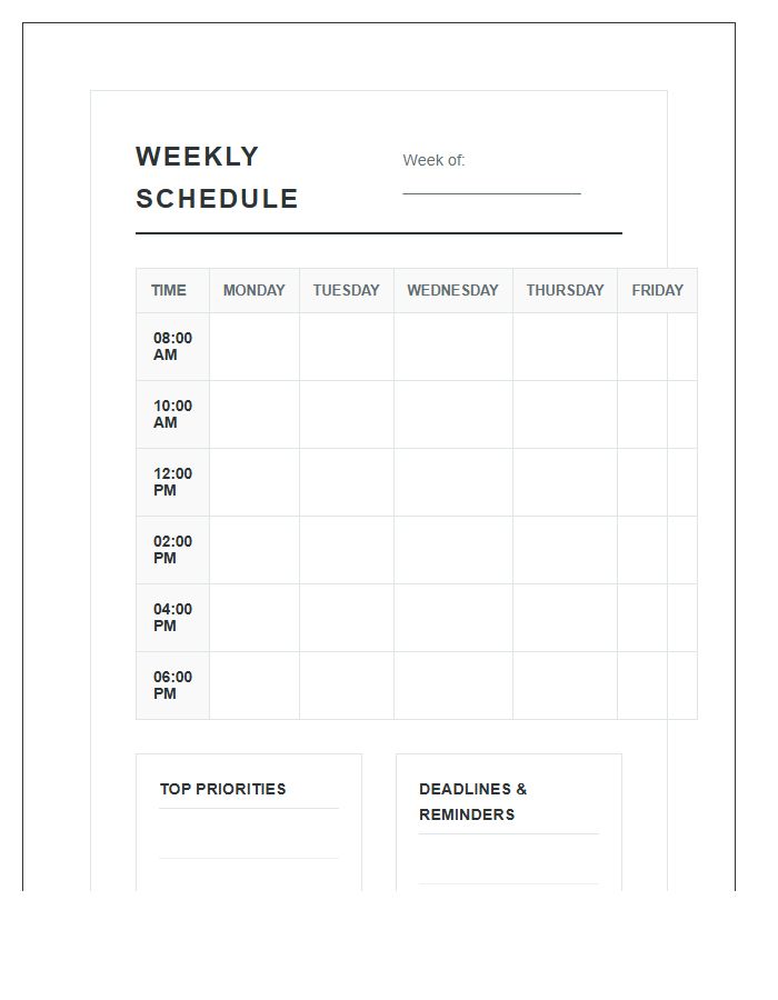 Student Time Management Printable Chart