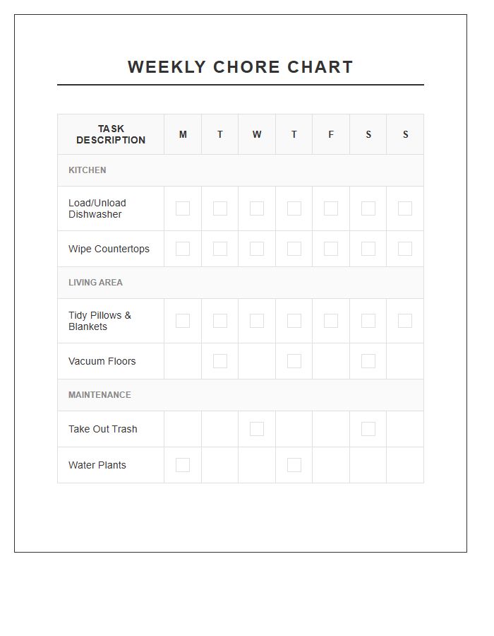 Minimalist Household Chore Layout Printable Chart