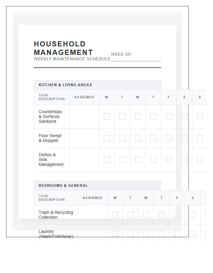 Professional Household Chore Tracking Printable Chart