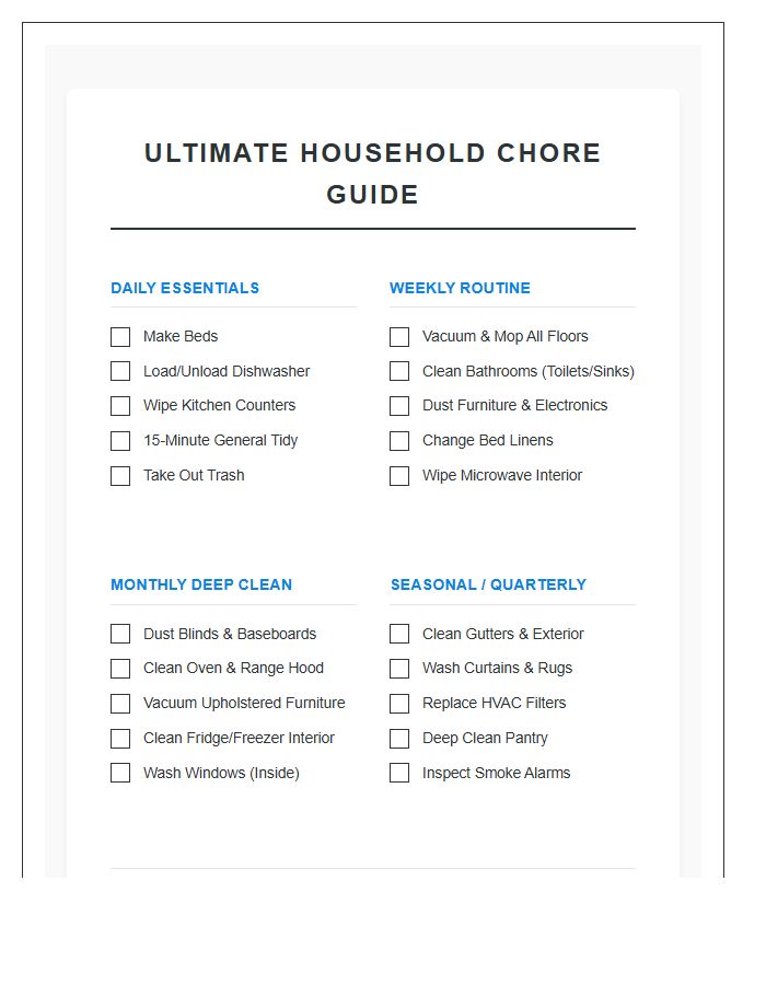 Ultimate Household Chore Guide Printable Chart