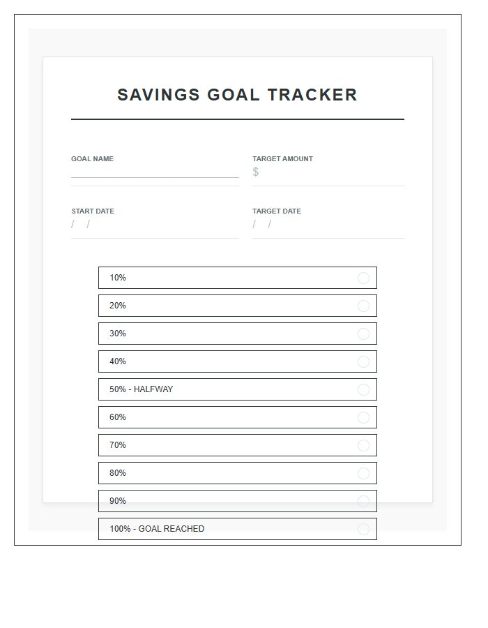 Savings Goal Tracker Printable Chart