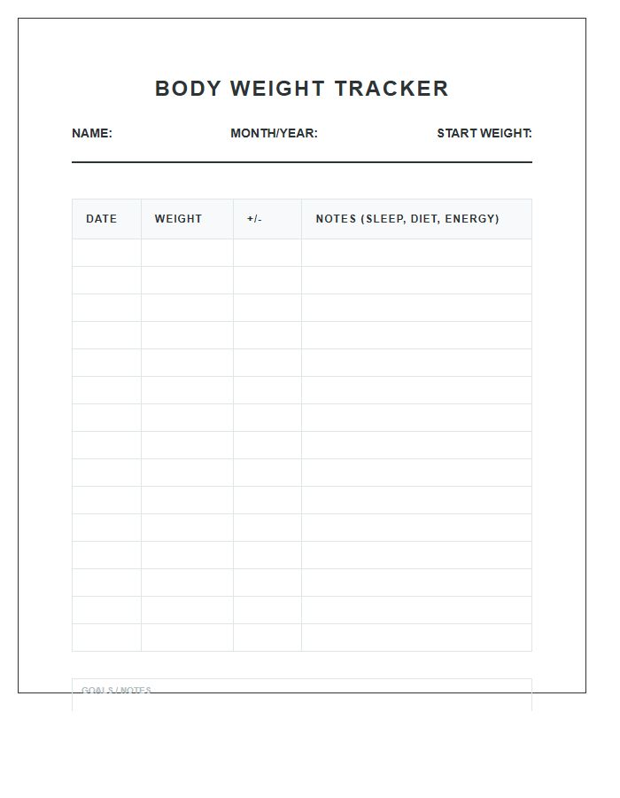 Body Weight Tracking Printable Chart