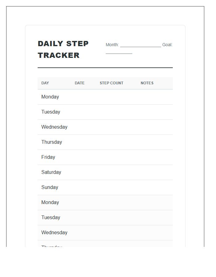 Daily Step Count Printable Chart