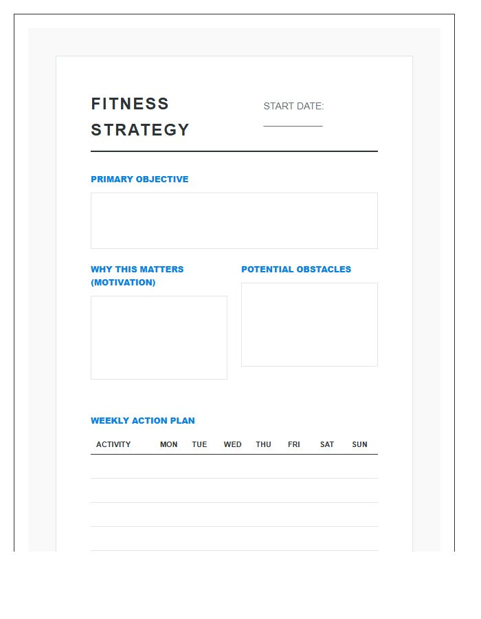 Fitness Goal Setting Printable Chart